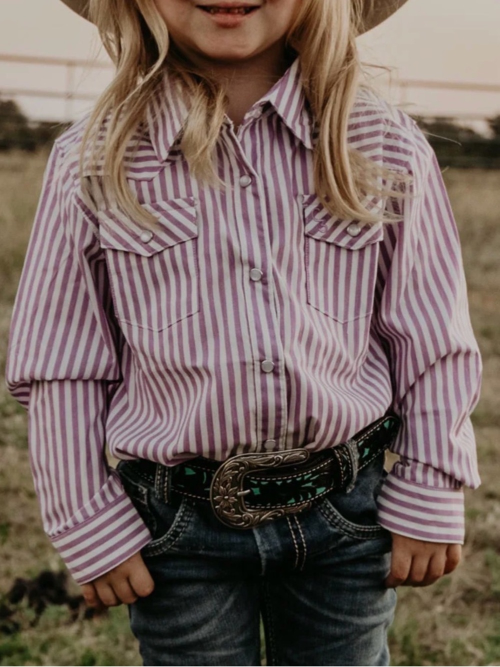 Girls' Purple Stripe Pearl Snap Western Shirt